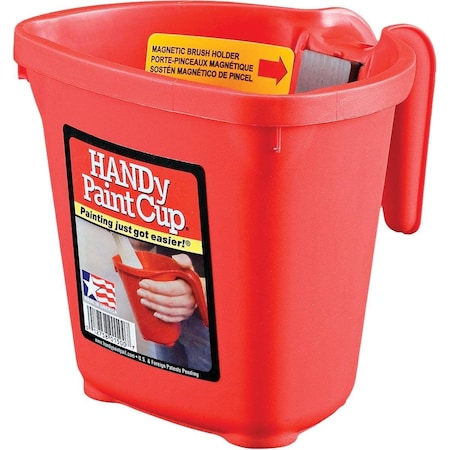 Handy Paint Cup 1 Pt. Red Painter's Bucket with Hand Rest and Magnetic Brush Holder 1500